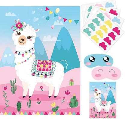 NEBURORA 2 Pack Pin The Tail on The Llama Game 2 Large 21"x 28" Posters with 48pcs Stickers Llama Themed Birthday Party Supplies Decorations for Girls Fiesta Party Games Classroom Game