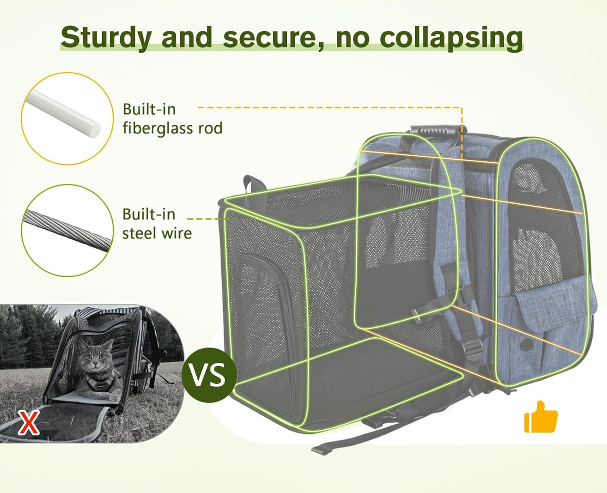 Pecute Pet Carrier Backpack, Dog Carrier Backpack, Expandable with Breathable Mesh for Small Dogs Cats Puppies, Pet Backpack Bag for Hiking Travel Camping Outdoor Hold Pets Up to 17 Lbs