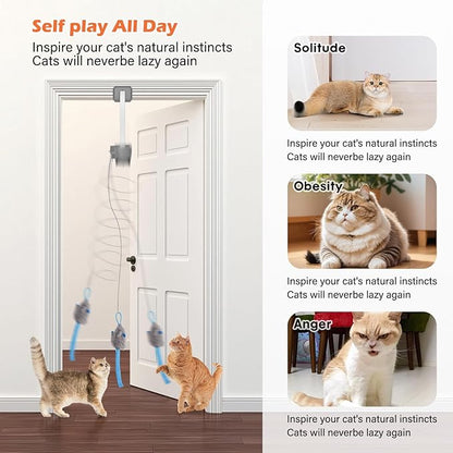 Rechargeable Electric Cat Teaser with Remote – Interactive Door Clip Toy for Cats, 2 Motion Modes (360° Spin & Irregular Jumping), Smart Auto Cat Toy for Exercise & Fun (Gray)