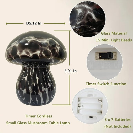 Mushroom Table Lamps Night Lights Cute Glass Nightstand Bedside Desk Lamps for Bedroom Living Study(Bulb Included) - Black