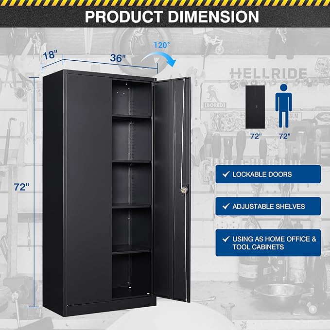 Metal Storage Cabinet-72” Black Tall Steel File Cabinets