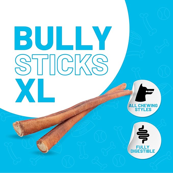 Sitka Farms Bully Sticks XL 12 inch - 6 Count - Bully Sticks 100% Natural and Long Lasting Dog Chews for Medium Large and Small Dogs of All Breeds - Grain & Rawhide Free Chews