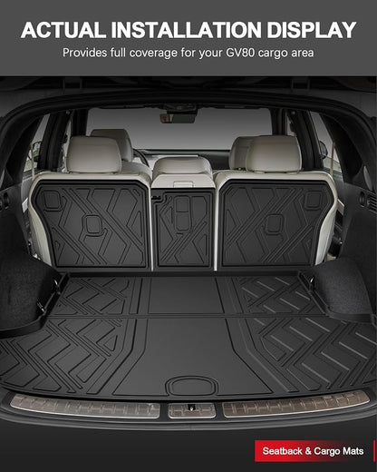 Floor Mats for Genesis GV80 2021-2025 5 Seats Only (Not for Coupe), All Weather TPE Floor Liners Cargo Mat with Backrest Mat GV80 Accessories Odorless Anti-Slip Cargo Tray with Back Seat Protector