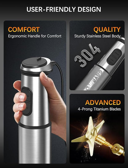 Immersion Blender Handheld GAVASTO Hand Blender, 20 Speeds and Turbo Mode Hand