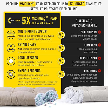 SUNROX LokGrip Non Slip Tufted Memory Foam Bench Cushion, FadeShield Water Resistant Durable Thicken Outdoor/Indoor Bench Seat Pads 48x16x4 inch, Husk Birch