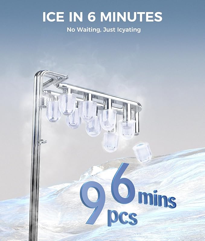 ecozy Countertop Ice Maker, Self-Cleaning, 9 Bullet Ice Cubes in 6 Mins