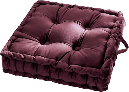 vctops Christmas Square Solid Color Velvet Seat Cushion with Handle Tufted Thicken Chair Pad Tatami Floor Pillow Cushion 16.5"x16.5"x4" Red