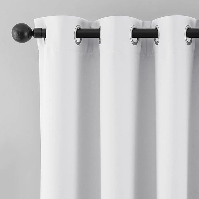 Beauoop White 100% Blackout Curtains 63 Inch Long 2 Panels