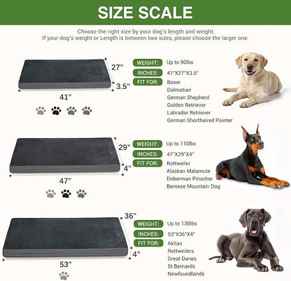 XXXL Dog Bed Waterproof, Washable Large Crate Pad 54" with Removable Cover | Jumbo Durable Pet Bed Foam, Reversible Wipeable Faux Leather & Soft Flannel, Outdoor Anti-Slip Kennel Pad 53"x36" Dark Gray