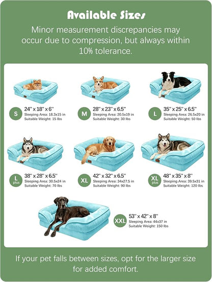 Spotted Play Orthopedic Dog Bed with Sides - Sofa Beds for Large Dogs, Supportive Foam Pet Couch Bed with Washable Removable Cover, Waterproof Lining and Non-Slip Bottom, Ice Blue - L