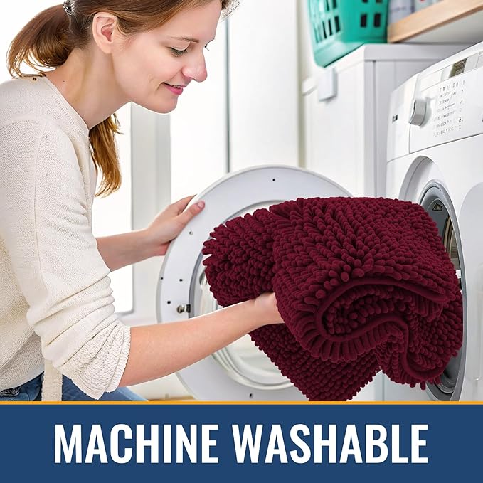 Arotive Bathroom Rugs 34x21, Extra Soft Absorbent Shaggy Chenille Bath Rugs, Machine Washable Rubber Backing Non-Slip Bath Mats for Bathroom Floor Tub and Shower, Home Decor Accessories, Burgundy