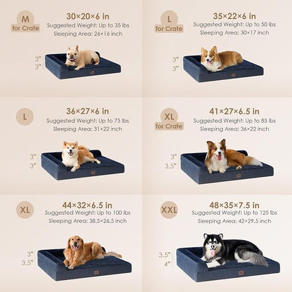 EHEYCIGA XXL Dog Bed Memory Foam, Orthopedic Giant Dog Bed Jumbo with Washable Removable Cover, Waterproof Pet Sofa Couch with Nonskid Bottom, 48x35x7.5, Navy Blue | Washable Removable Cover, Waterproof Flat Pet Sofa Couch with Nonskid Bottom, 48x35x7.5