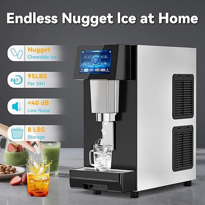 Nugget Ice Maker Machine Countertop, Ice/Water/Ice & Water Optional, 95LBS/24H