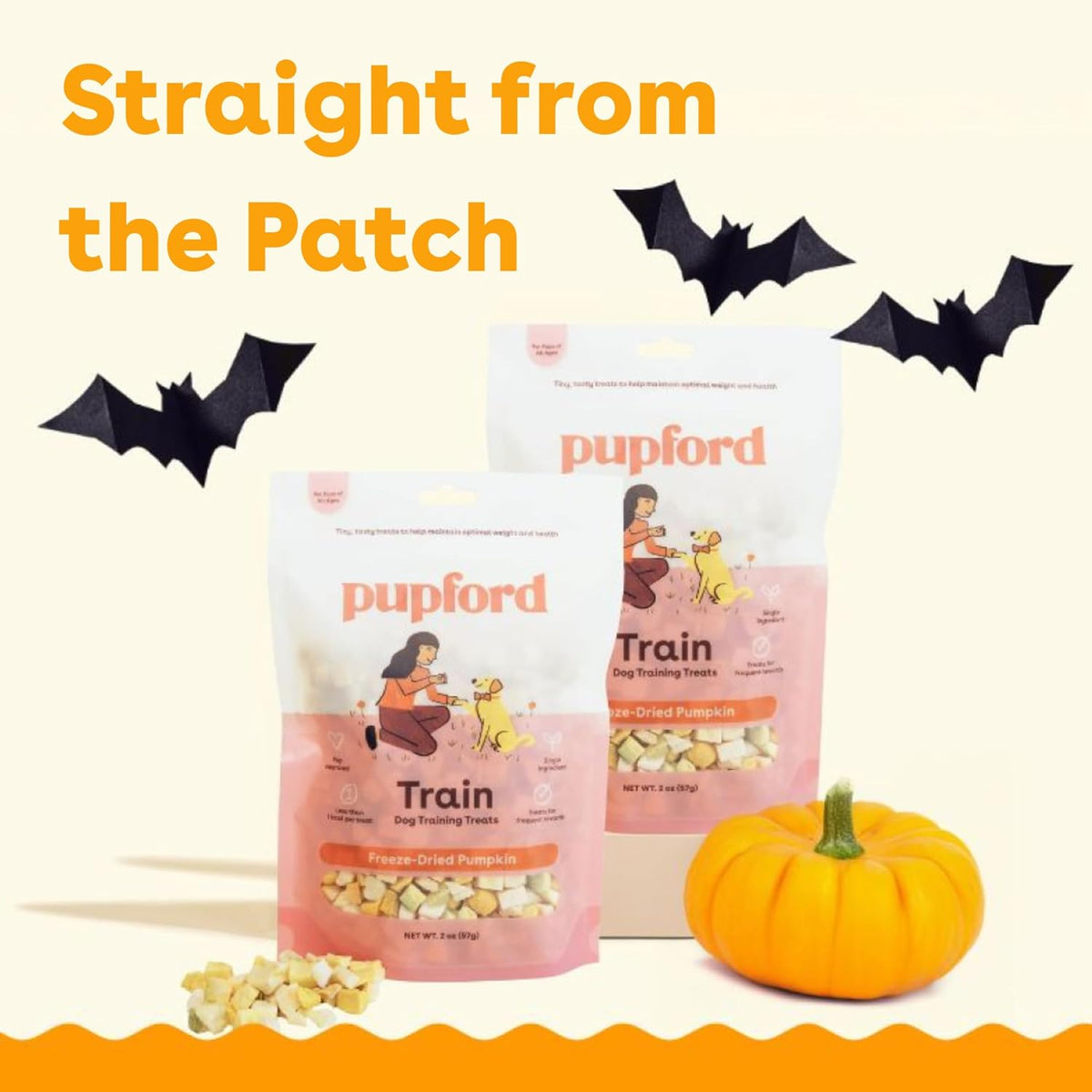 Pupford Freeze Dried Training Treats for Dogs & Puppies, One Ingredient Bites (Pumpkin, 2 oz)