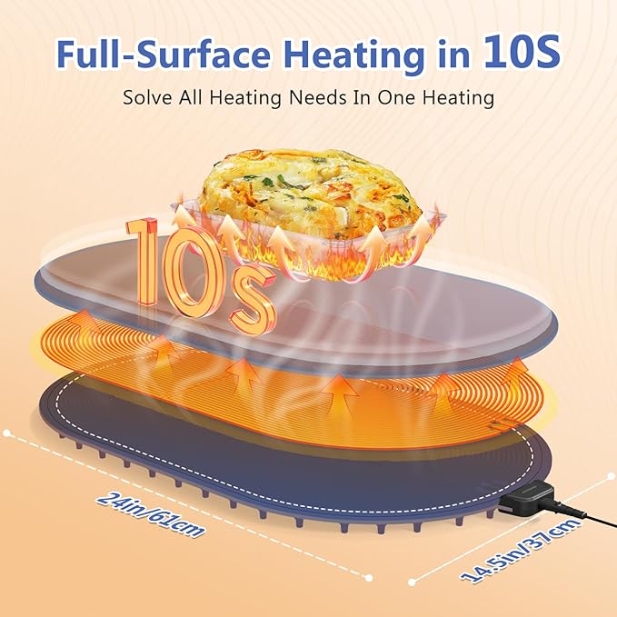 Warming Mat for Food with Adjustable Temperature Timer, 10S Fast Heating