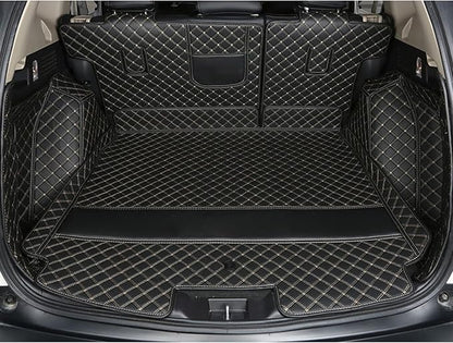 Trunk Liner Cargo Mats for 95% Car Models (Back Seat Protector + Cargo Protector + Both Side Wall Panel) Custom Fit, Full Coverage -Black with Gold Stitching