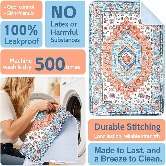 Washable Pee Pads for Dogs, 2 Pack Reusable Puppy Training Pads 24"x18" Super Absorbent Waterproof Dog Training Pads, Non-Slip Potty Pads, Whelping Pads Litter Mat Orange/Mix