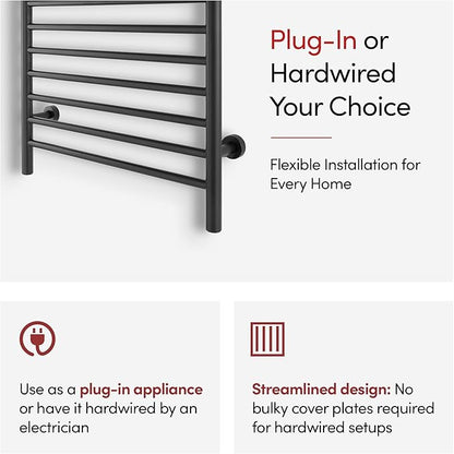 Heated Towel Rack, 10-Bar Wall-Mounted Electric Towel Warmer, Matte Black