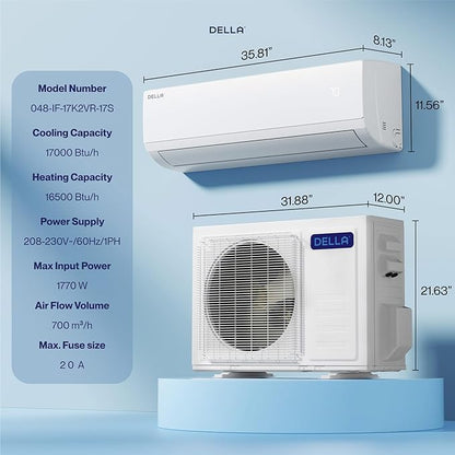 DELLA Econo Series 17000 BTU 17 SEER2 Mini Split Air Conditioner, Cools up to