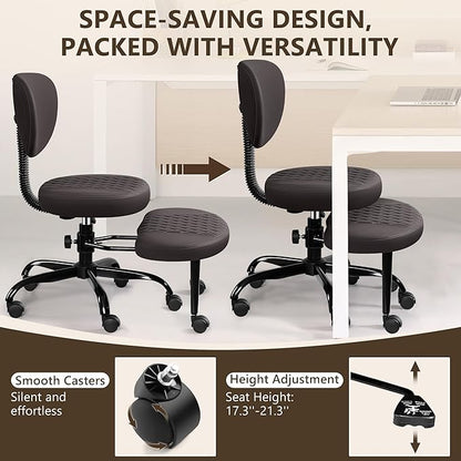 Ergonomic Cross Legged Office Chair with Wheels - Adjustable Height for Meditation, ADHD Desk & Yoga - Wide Criss Cross Design with Lumbar Support, Kneeling Chair - Dark Brown