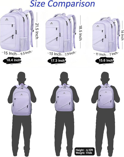 MATEIN Large 17 Inch Laptop Backpack for Women, Lightweight Travel Backpack Fits College School Essentials, Anti Theft Work Commute Nursing Computer Bag TSA Approved for Weekender Trip, Light Purple