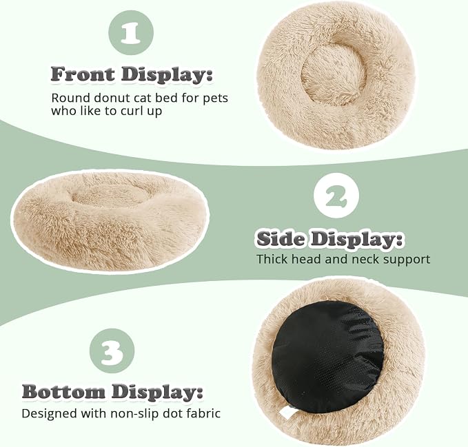 JOLLYVOGUE Dog & Cat Bed, Calming Anti-Anxiety Pet Bed for Small Dogs, Fluffy Donut Cushion for Small and Medium Pets (23")
