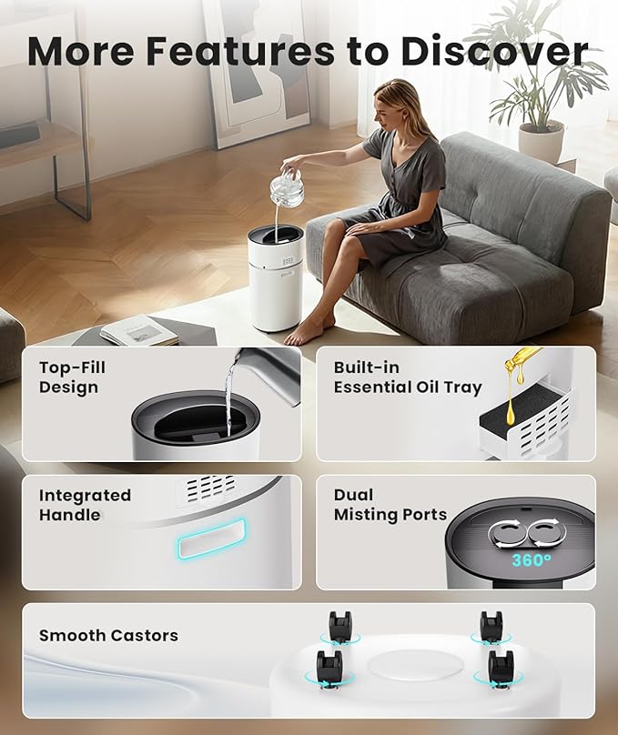 AreShark 4.2 Gal/16L Humidifier Large Room, Cool Warm Mist 2000ft² Whole House
