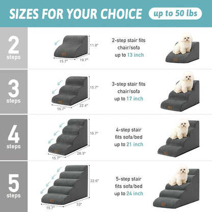 Dog Stairs for Small Dogs 19.7" H, Curved Dog Step for Puppy, Older or Cat, Medium Pet Ramp for Sofa, Couch or Bed, Ladder with High Density Foam, 15.7x28.3x19.7 inch, 4 Step, Dark Grey
