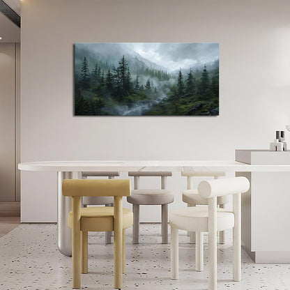 Large Forest Wall Art Nature Misty Mountain Canvas Living Room Tree Landscape Pictures Framed Prints Oversize Wall Decor Painting Artwork for Bedroom Dining Home 60"x30"