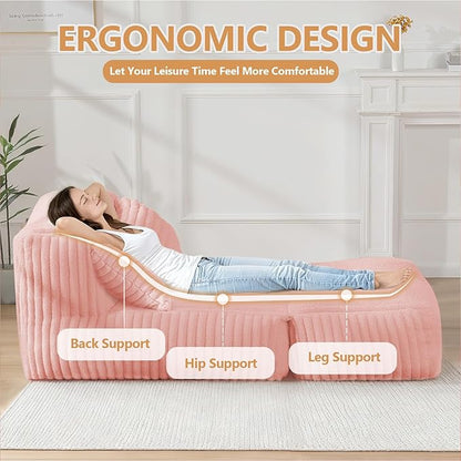 Giant Bean Bag Lounger Sofa with Pillow, Large Beanbag Chair for Adults, Oversized Comfy Beanbag Lazy Floor Sofa, Bean Bag Couch with Memory Foam Filled for Living Room, Bedroom, Pink