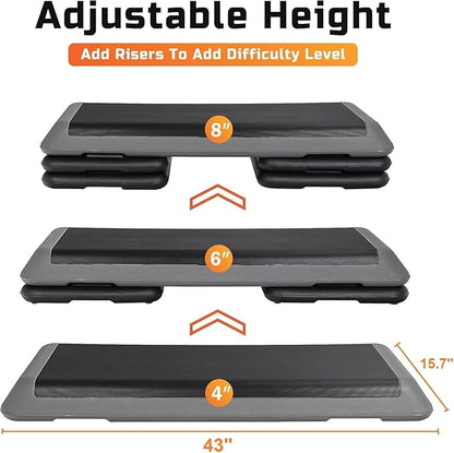 ZENY 43'' Exercise Aerobic Step Platform, Adjustable Fitness Stepper with 4 Stackable Risers, Aerobics Stepper Workout Stepper for Home Gym Cardio Strength & Training