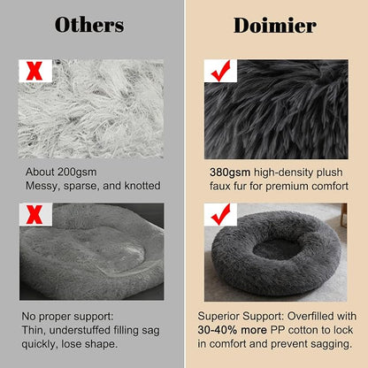 Calming Donut Dog Beds for Small Dogs Cats - Washable Removable Cover Non-Slip Bottom, Round Pet Bed Puppy Bed Warming Fluffy Faux Fur Anti-Anxiety, Fits up to 25 lbs (Dark Grey, 23")