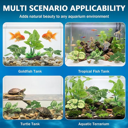 12pcs Artificial Silk Aquarium Plants Bettas Tank Accessories Green Fish Tank Plants Leaf Hammock Aquarium Decorations for Fish & Reptiles(Color:Green)