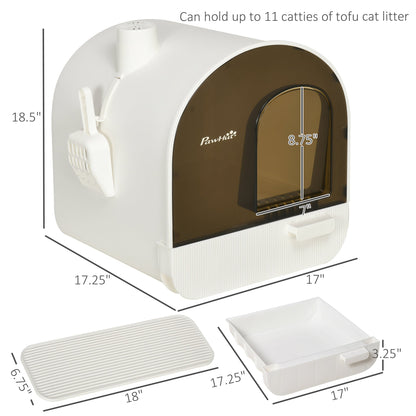 Cat Litter Box with Lid with Scoop and Filter, White