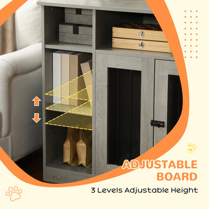 47" Dog Crate Furniture with Storage, for Large Medium Dogs, Gray