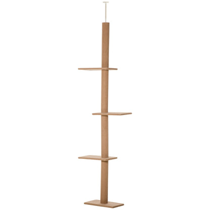 PawHut Floor-to-Ceiling Cat Tree Cat Climbing Tower With Sisal-Covered Scratching Posts Natural Cat Tree Activity Center For Kittens Cat Tower Furniture, Brown