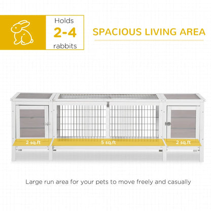 Rabbit Hutch, Bunny Cage, Guinea Pig House With Pull-Out Tray, And Divided Board For Indoor, White