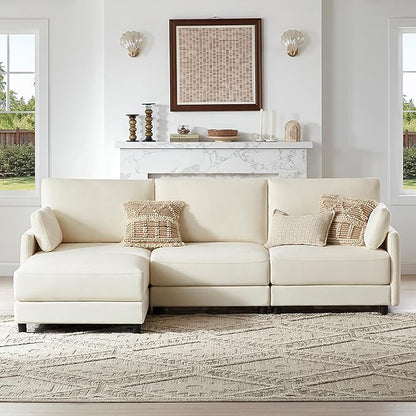 CHITA L Shaped Modular Sectional Sofa with Ottoman, Modern Cloud Couch for Living Room and Apartment, 4 Seat Extra Comfty Sofa, Removable Cover, 107 Inch Width, Cream