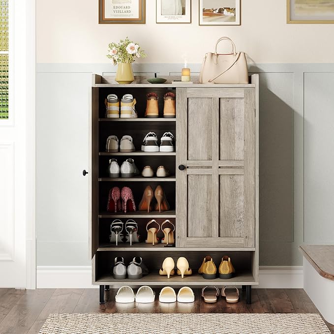 ONBRILL Shoe Cabinet with Cross Molding Doors, 6-Tier Shoe Storage Cabinet with
