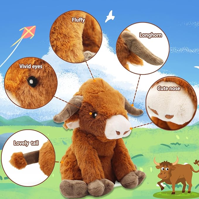 Squeaky Dog Toys, Highland Cow Stuff Dog Push Toys Interactive Puppy Toys with to Keep Them Busy,Highland Cow Decor Gifts