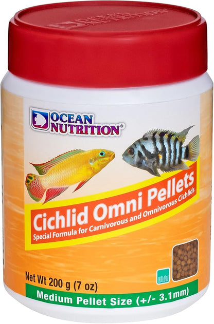 Ocean Nutrition Fish Food - Cichlid Pellets, High Protein (41%) Soft Moist Sinking Pellets for Omnivorous Predatory Cichlids - Enhances Color & Growth, 7 oz (200 g), Medium Pellet