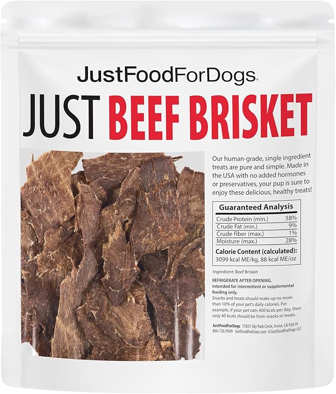 JustFoodForDogs Single-Ingredient Healthy Dog Treats, Beef Brisket, Made in The USA, 5 oz