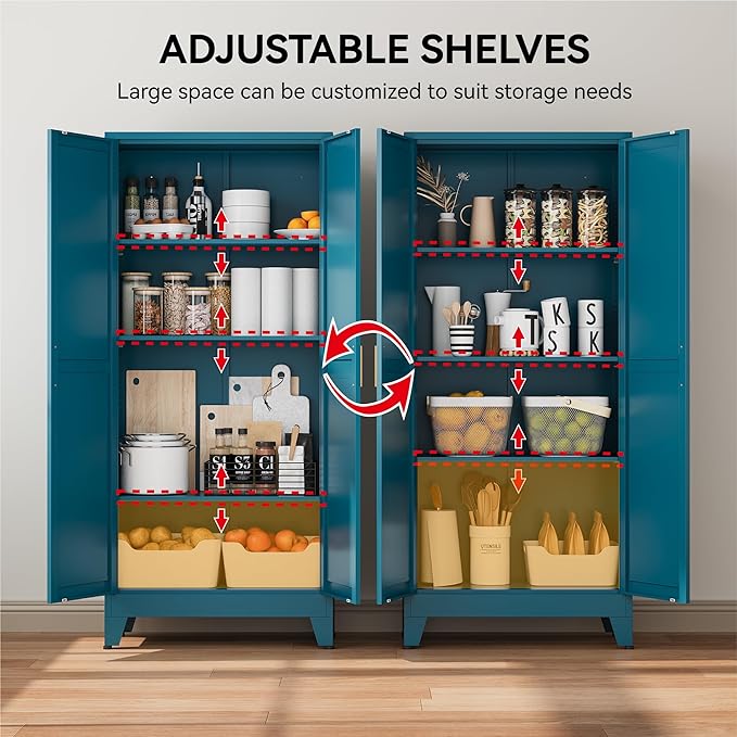 COFaR 61" Pantry Cabinet in Peacock Blue, Farmhouse Storage Cabinet