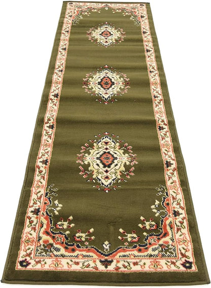 Unique Loom Reza Collection Traditional Persian Style Area Rug, 2 ft 2 in x 8 ft 2 in, Olive/Ivory
