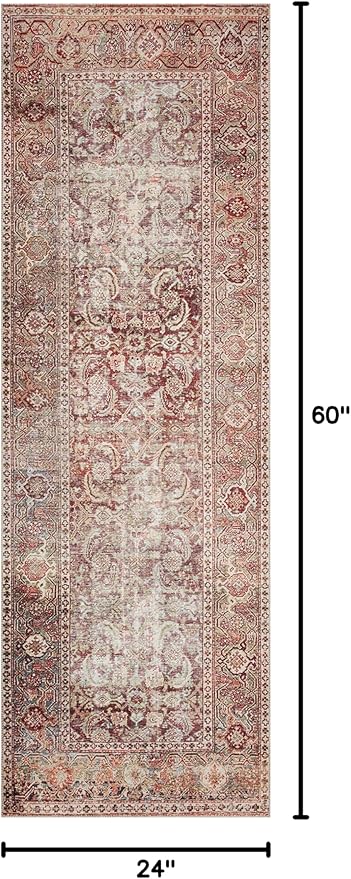 Loloi Layla Collection LAY-11 Cinnamon/Sage 2'-0" x 5'-0" .13" Thick Accent Rug, Soft, Durable, Vintage Inspired, Distressed, Low Pile, Non-Shedding, Easy Clean, Printed, Living Room Rug