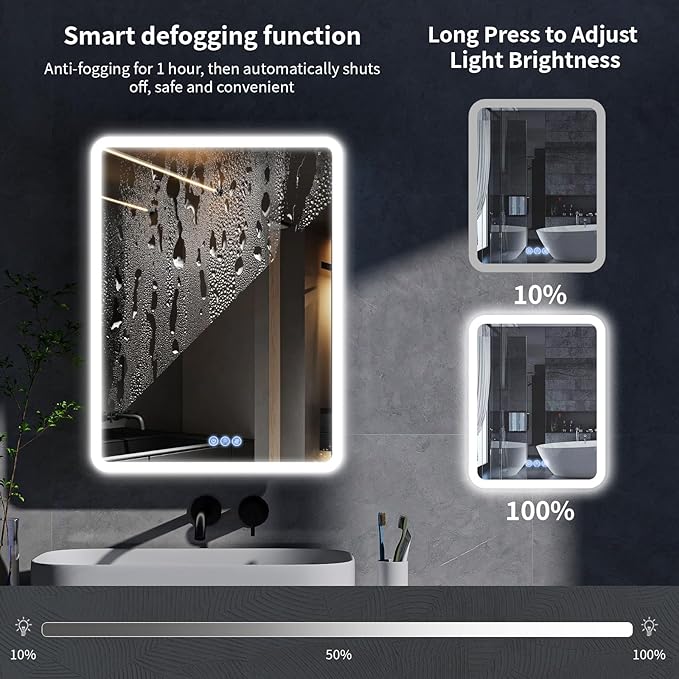 BEAUTYPEAK 24 x 32 LED Bathroom Medicine Cabinet Mirror, Adjustable Shelves