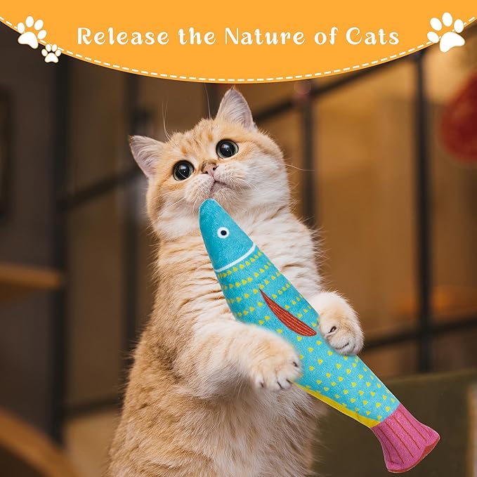 Soft Catnip Toys Fish, 3 Pack Bell Sound Cat Toys, Interesting Indoor Cat Kicker Toys, Durable and Highly Interactive Catnip Toys (Kingfish)