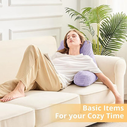 Sasttie Reading Pillow, Velvet Back Pillow for Bed Sitting Up, Adult Back-Rest Support Cushion with Arms for Sit Up on Couch, Sofa, and Floor, Dorm Essentials, Reading Accessories, Lavender