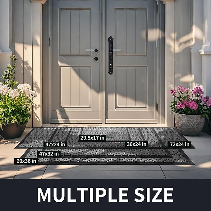 Yimobra Front Door Mat Outside Entrance 29.5x17, Waterproof Heavy Duty Outdoor Mats for Front Door, Non Slip Rubber Entry Mat for Garage Patio Indoor, Grey