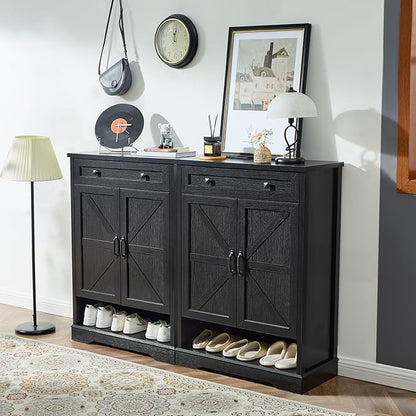 SOOWERY Shoe Cabinet with Drawer, Farmhouse Shoe Storage Cabinet with Doors